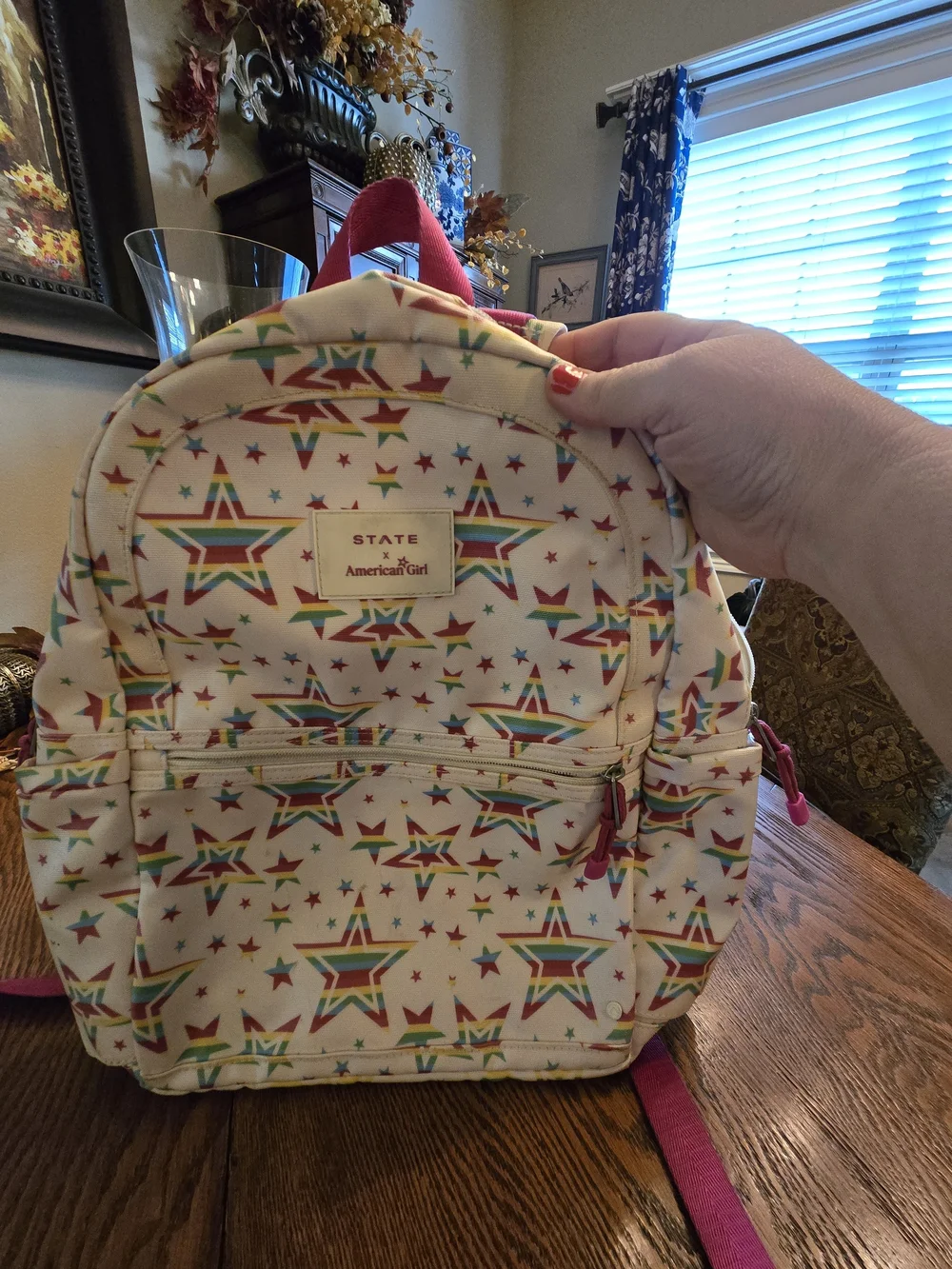 American Girl Rainbow Star White Backpack with Pink Accents
